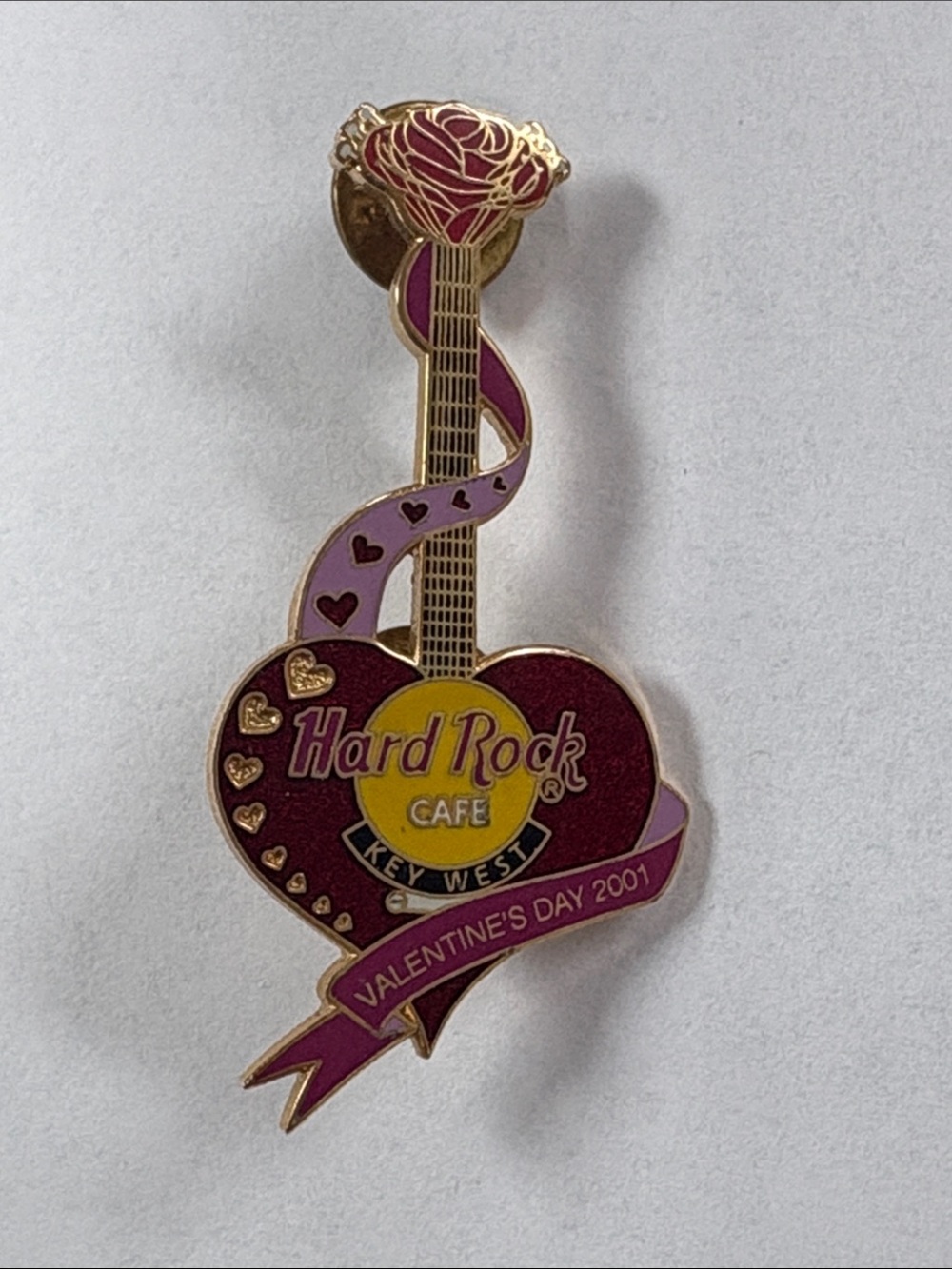 Hard Rock Cafe Pink and Gold Heart Guitar Pin